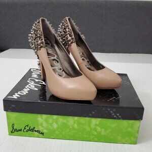Sam Edelman Roza Spiked Heels Pumps‎ Shoes 6 M Tan Matte Leather  Rhinestone